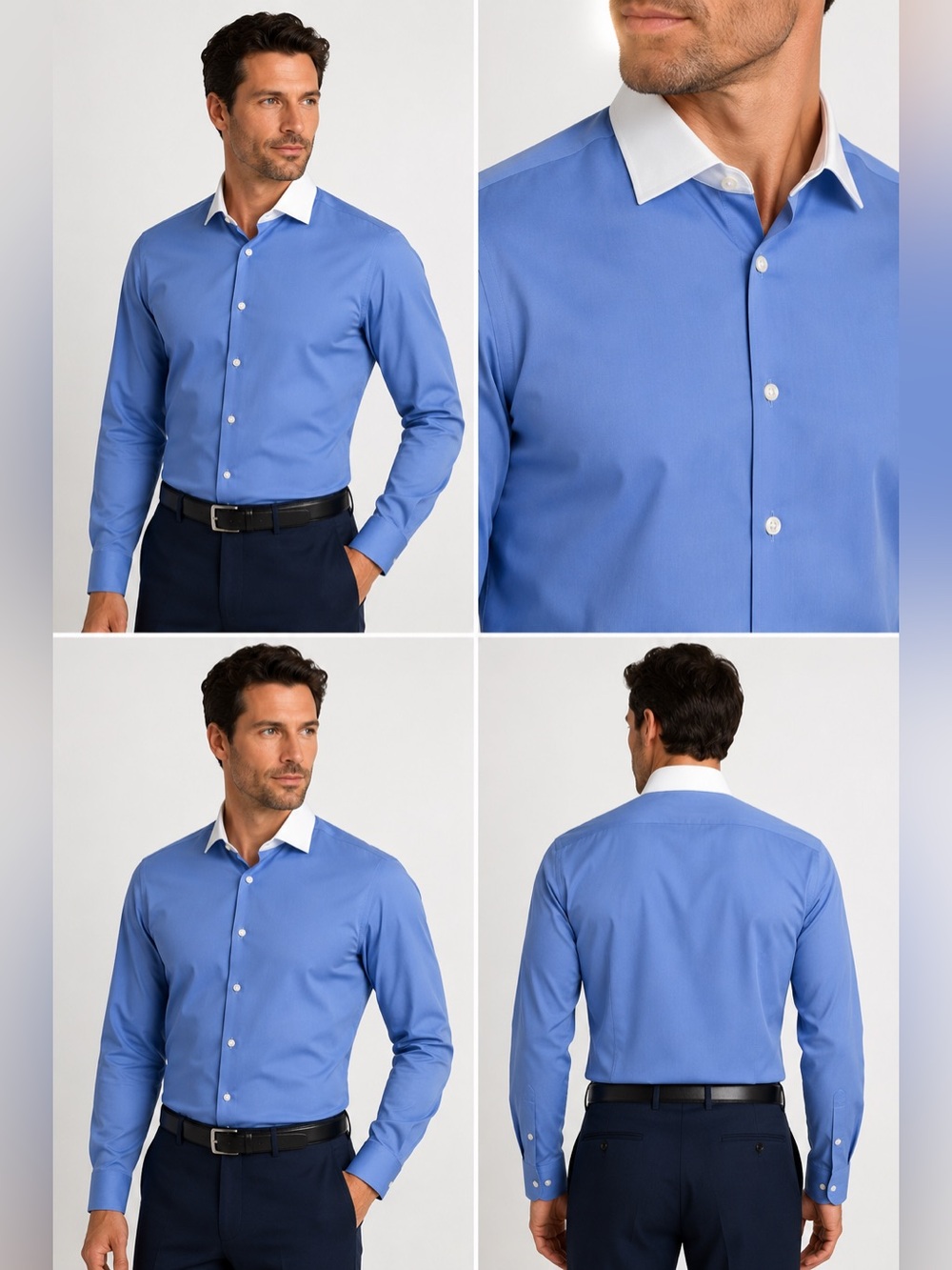 Charles Tyrwhitt Non Iron Slim Fit Blue Dress Shirt with White Contrast Collar